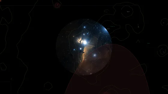 Captura de Catalejo: Sector de Alnitak en Orión (nebulosas Flama y Cabeza de Caballo), con imagen real CDS